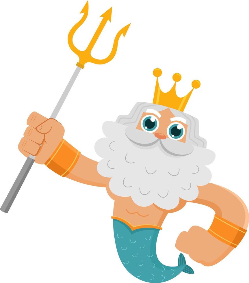 Sea God Poseidon Neptune Cartoon Character Holds Trident vector