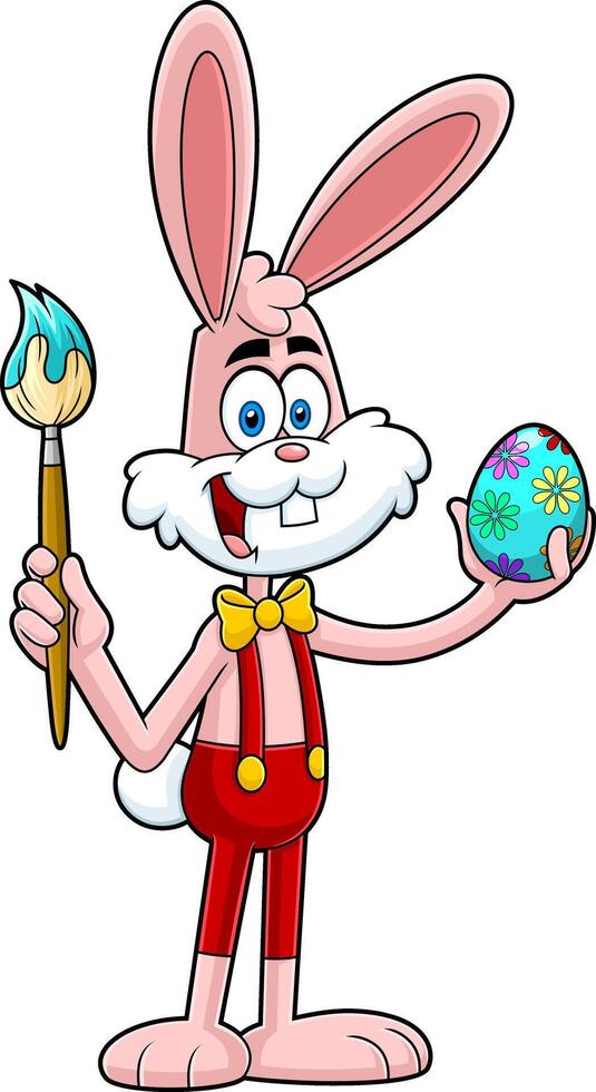 Happy Rabbit Cartoon Character Painting Easter Eggs vector