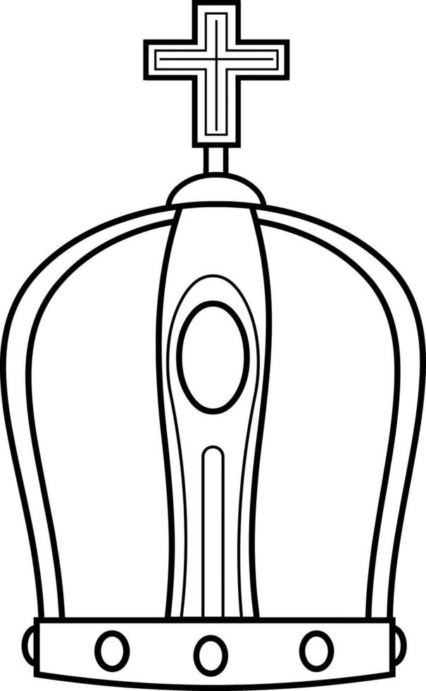 Outlined Cartoon Crown With Diamonds And Cross vector