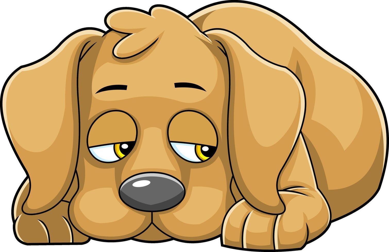 Sad Brown Dog Cartoon Character Lying vector