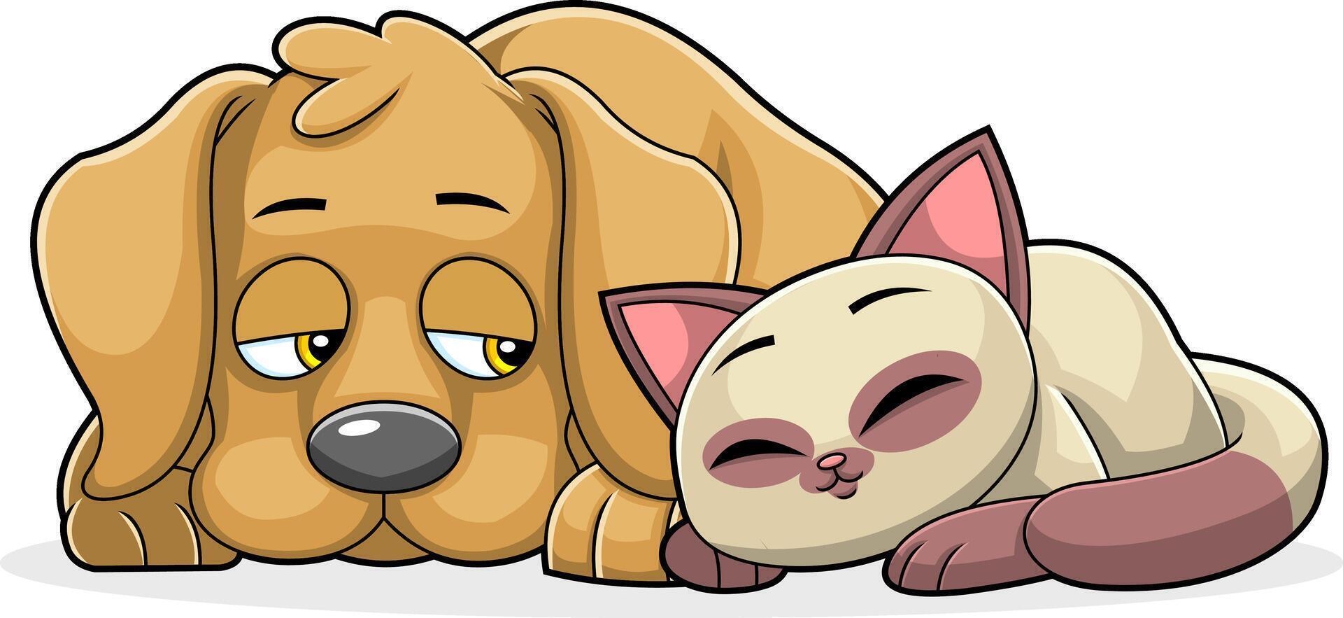 Funny Dog And Cat Cartoon Characters Sleeping Together vector
