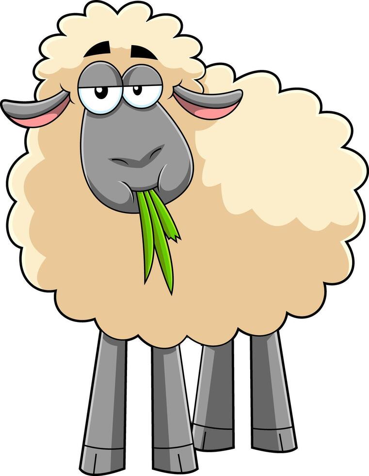 Funny Sheep Cartoon Character Eating A Grass vector