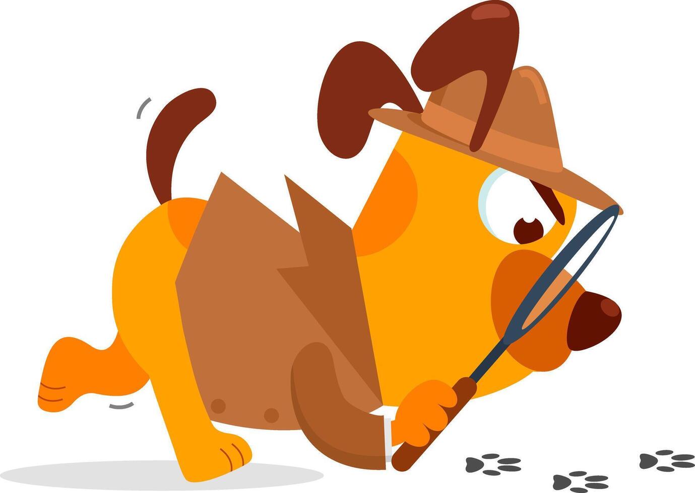 Detective Dog Cartoon Character With Magnifying Glass Following A Clues vector