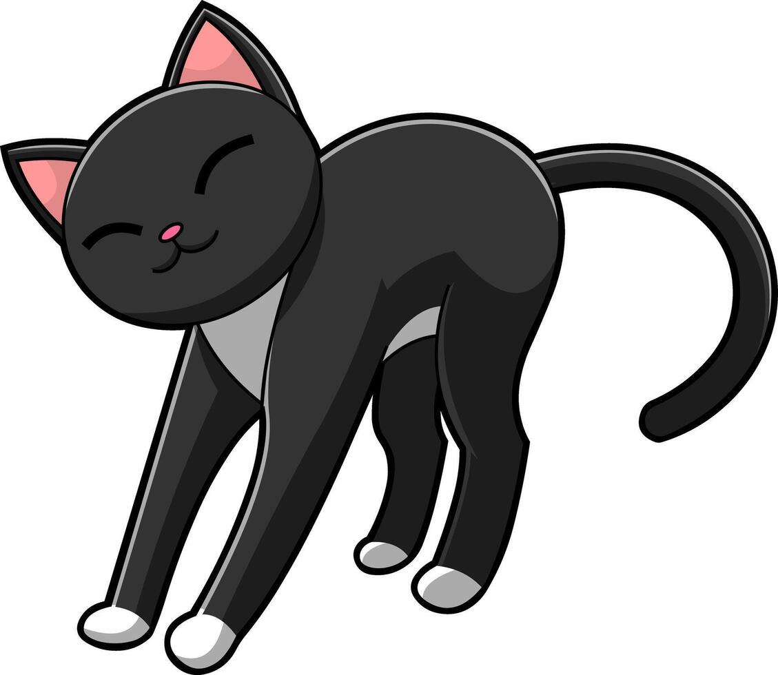 Funny Black Cat Cartoon Character Stretching vector