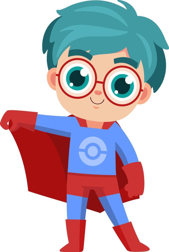 Cute Super Hero Kid Boy Cartoon Character vector