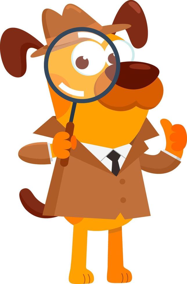 Detective Dog Cartoon Character Holding A Magnifying Glass vector
