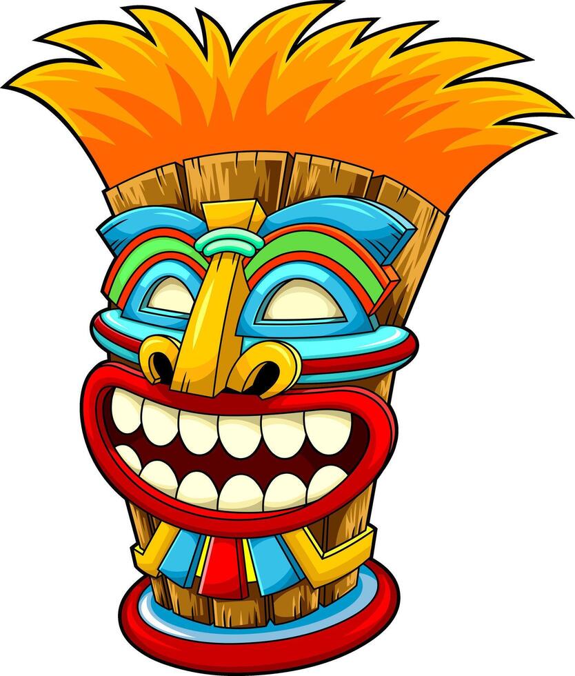 Cartoon Smiling Tiki Tribal Wooden Mask vector