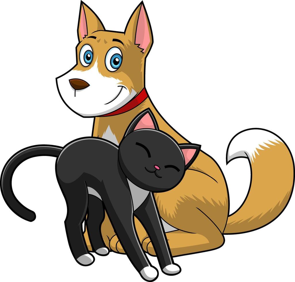 Cute Dog And Cat Cartoon Characters Together vector
