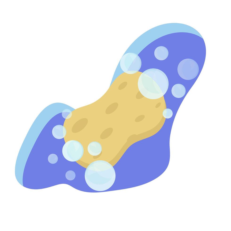 Big cleaning sponge with soap bubbles vector