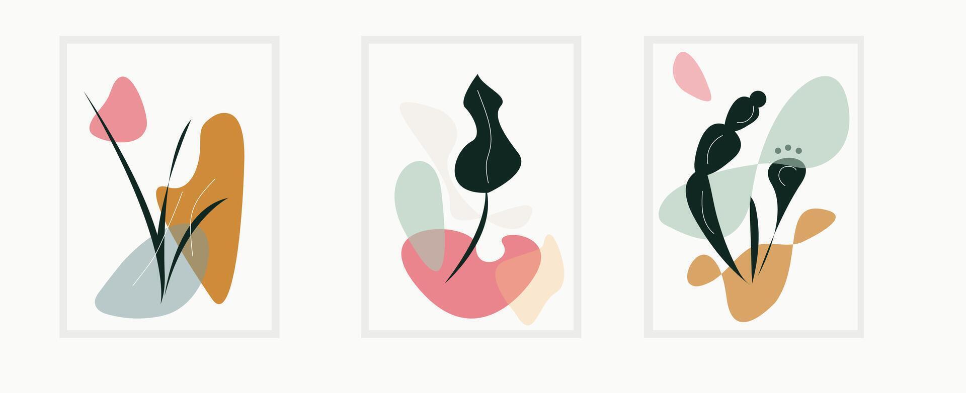 Aesthetic poster set. Modern minimal design collection. Trendy floral design in pastel colors vector