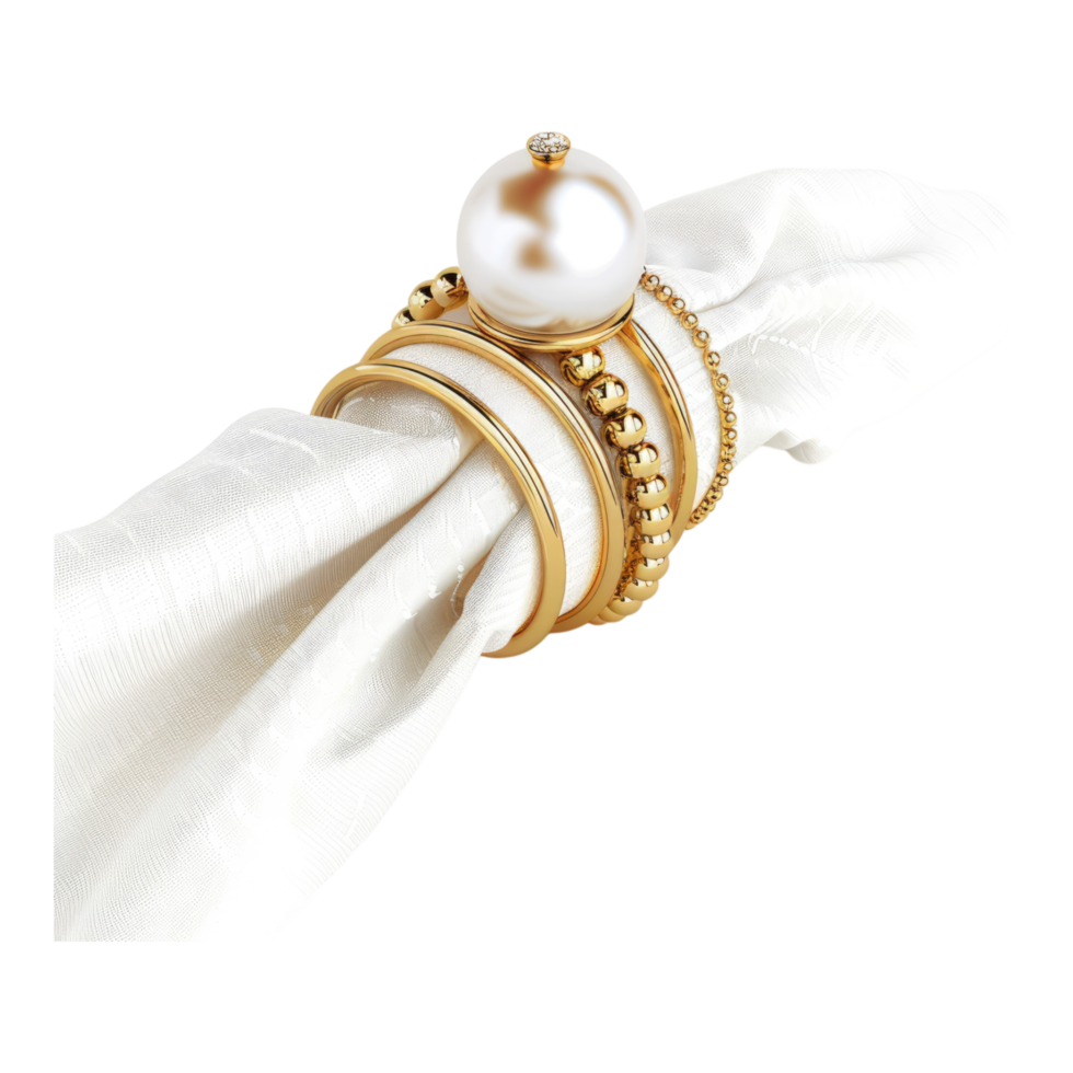 Ring in a napkin with pearl isolated on transparent background png
