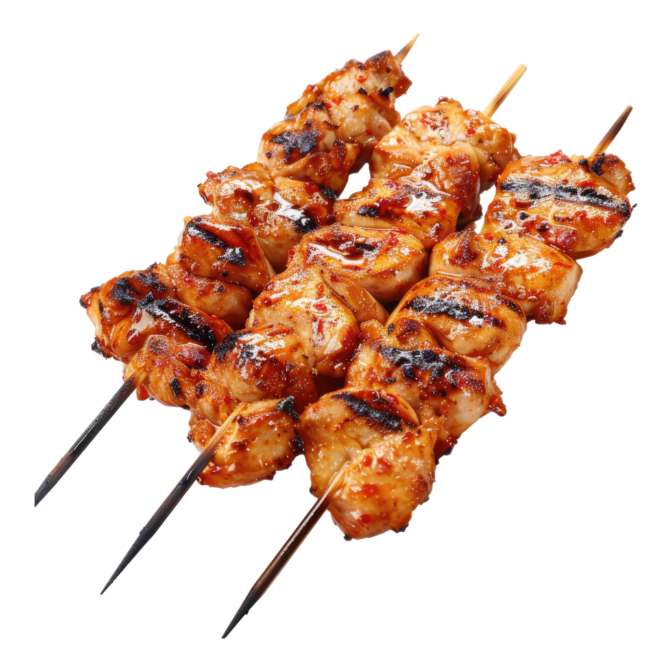 Grilled chicken skewers isolated on transparent background png
