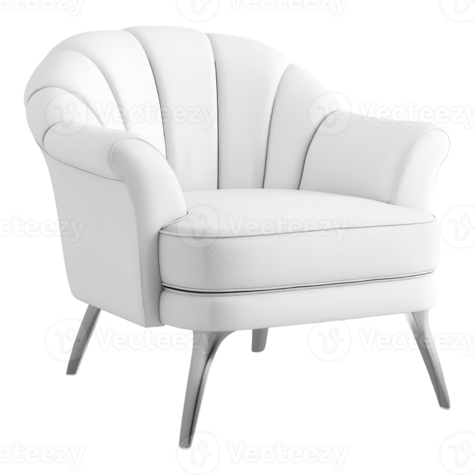 White accent luxury velvet sofa chair isolated on transparent background png