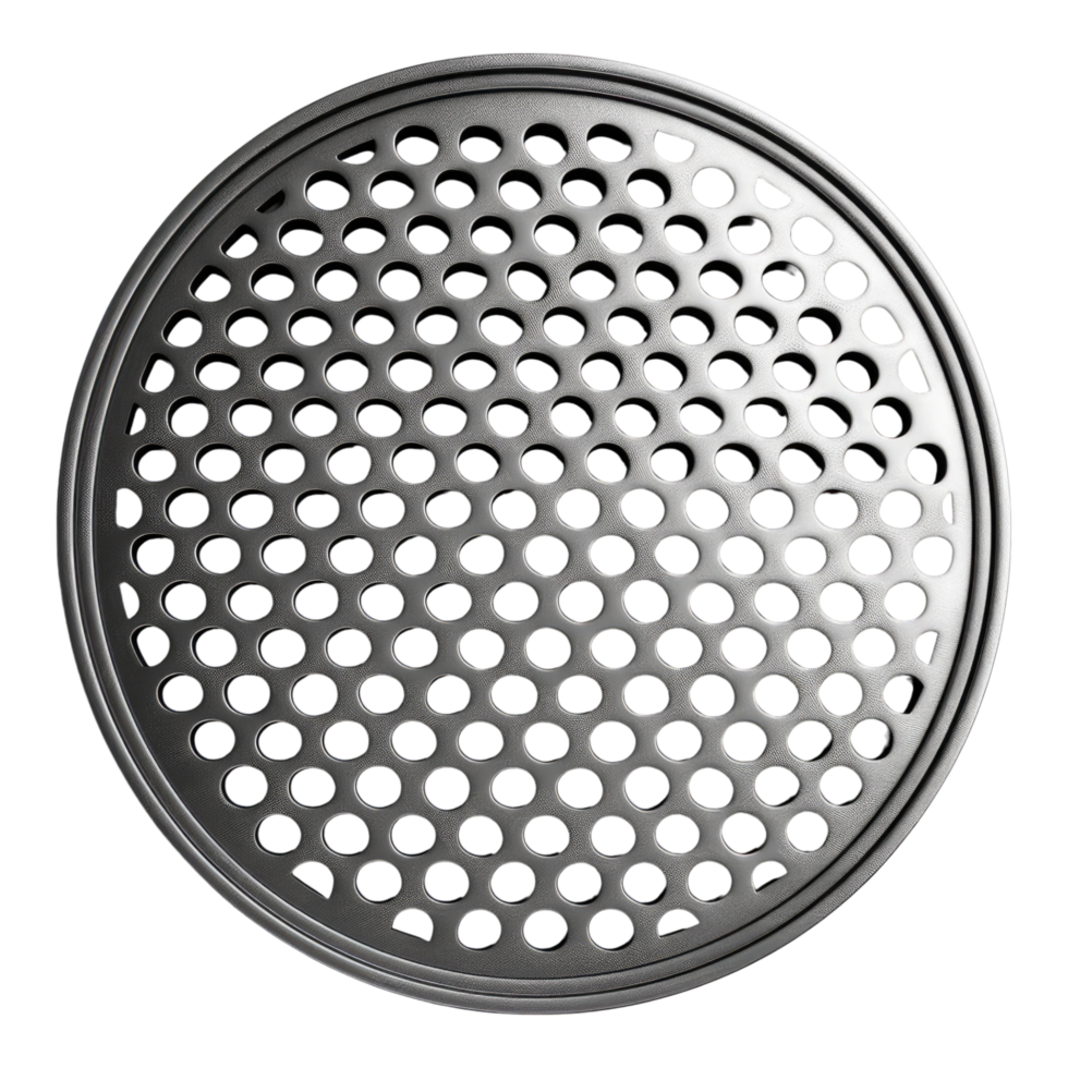 Grey composite material grille with circular pattern isolated on transparent background png