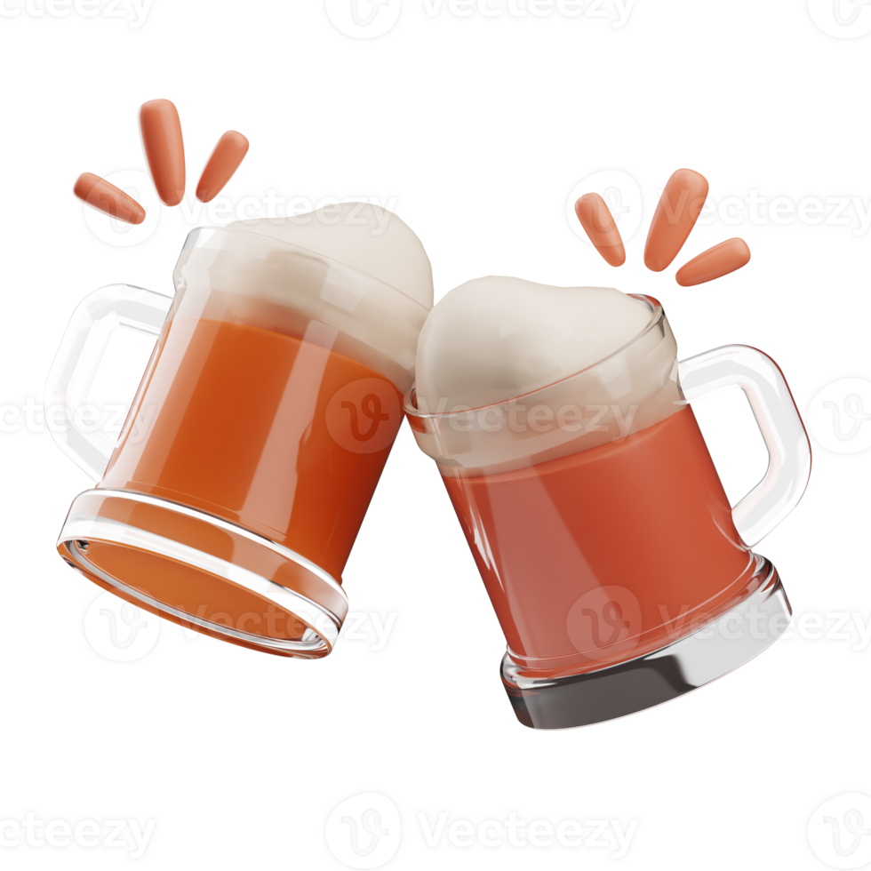 Beer Glass Cheers oktoberfest object illustration 3D png