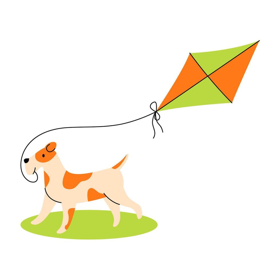 Cute dog with kite. Children's card for print. vector