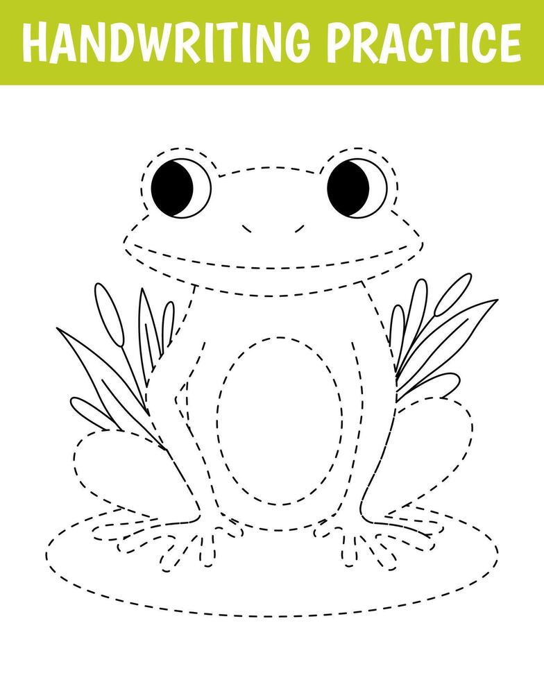 Worksheet for practicing fine kids motor skills. Handwriting practice. Educational game for kids. Cute frog. vector