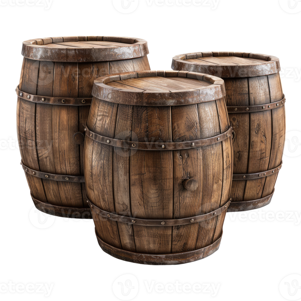 Wooden barrels isolated on transparent background png