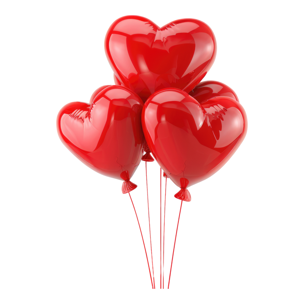 Heart shaped red balloons isolated on transparent background png