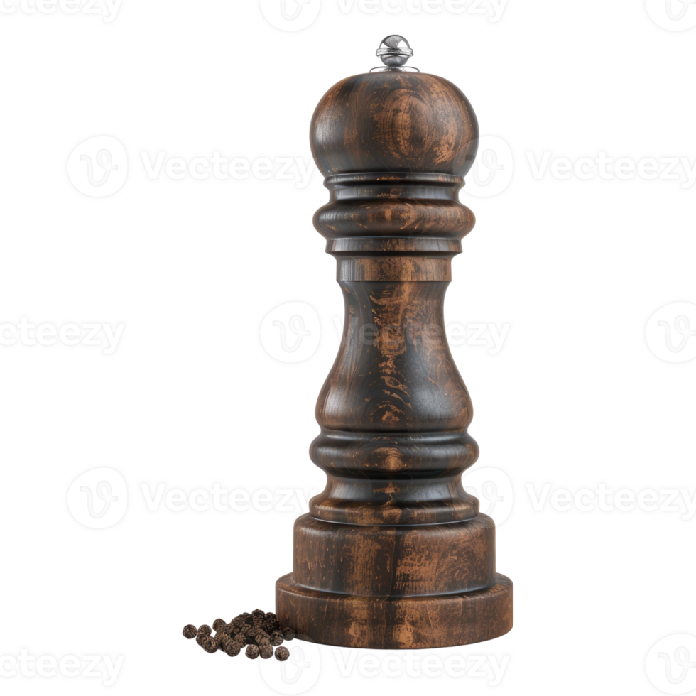 Wooden black pepper grinder isolated on transparent background png