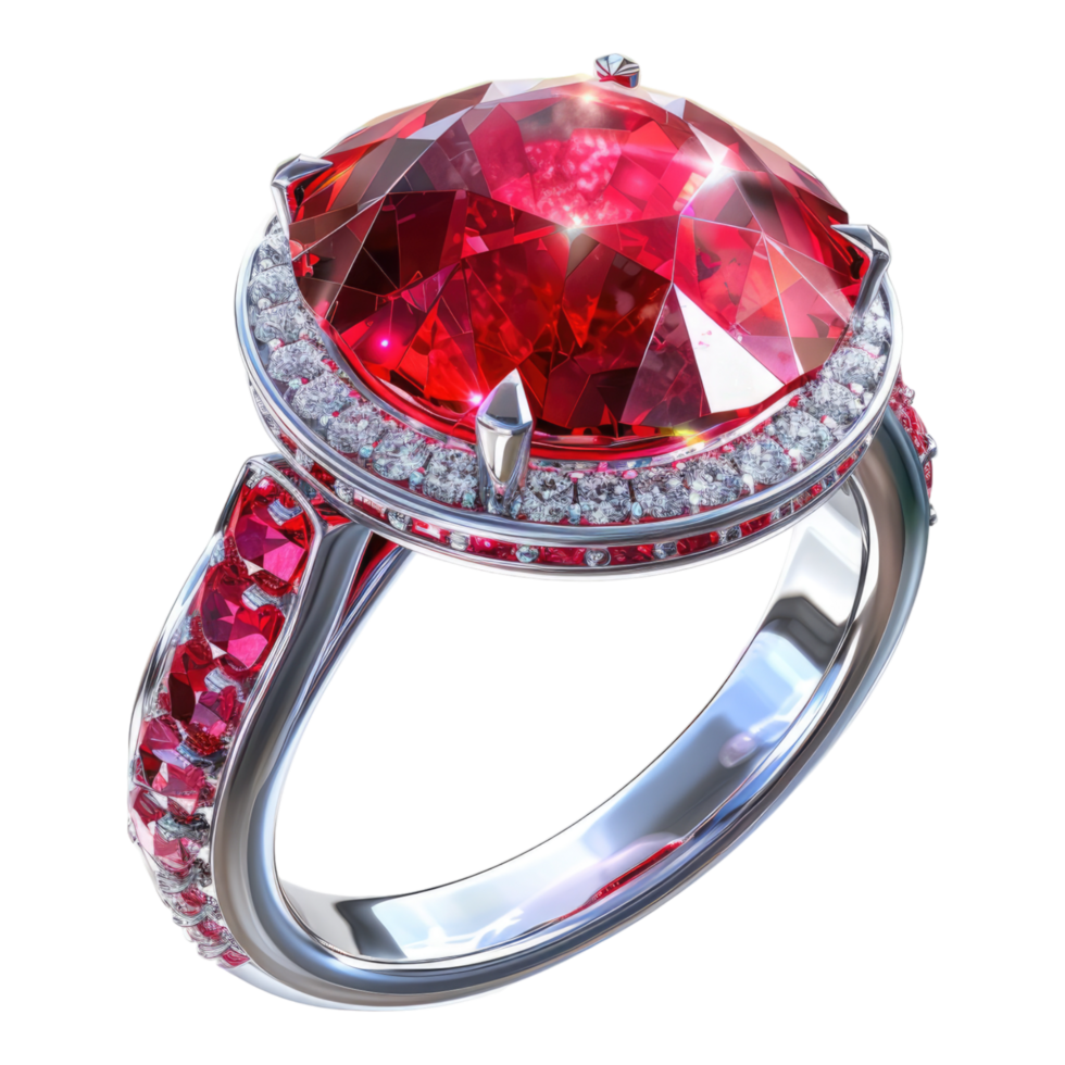 Ruby ring with diamonds isolated on transparent background png