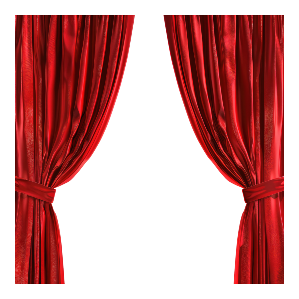 Red open curtains isolated on transparent background png