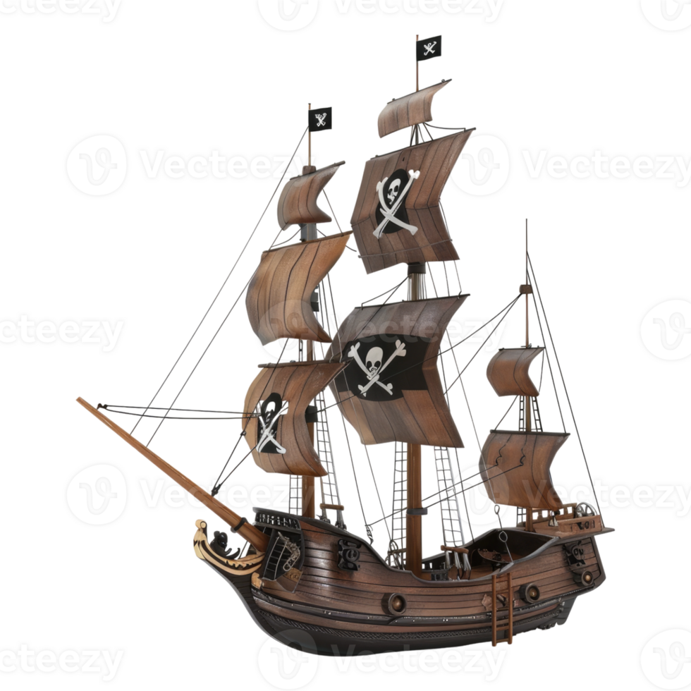 Toy pirate ship isolated on transparent background png