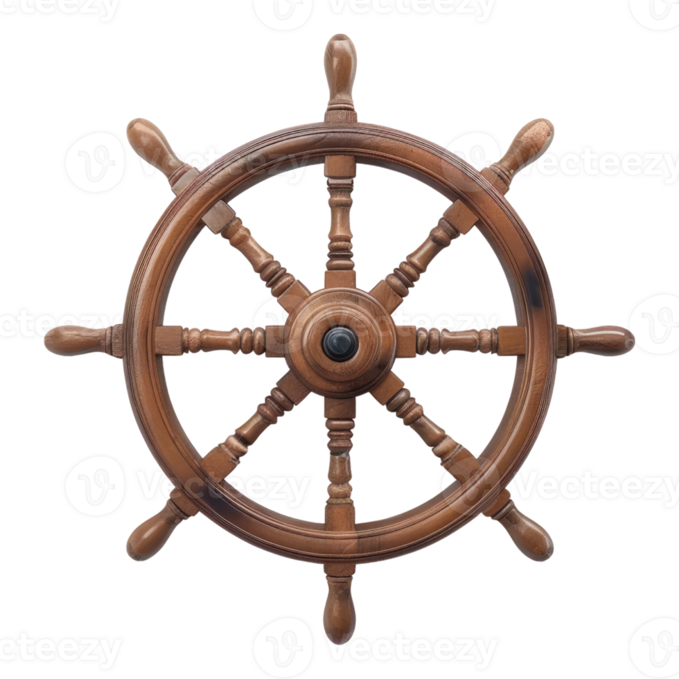 Stunning brown wooden ship wheel isolated on transparent background png