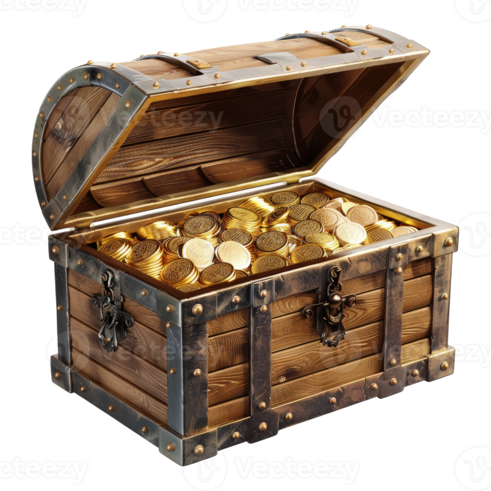 Treasure chest wooden box isolated on transparent background png