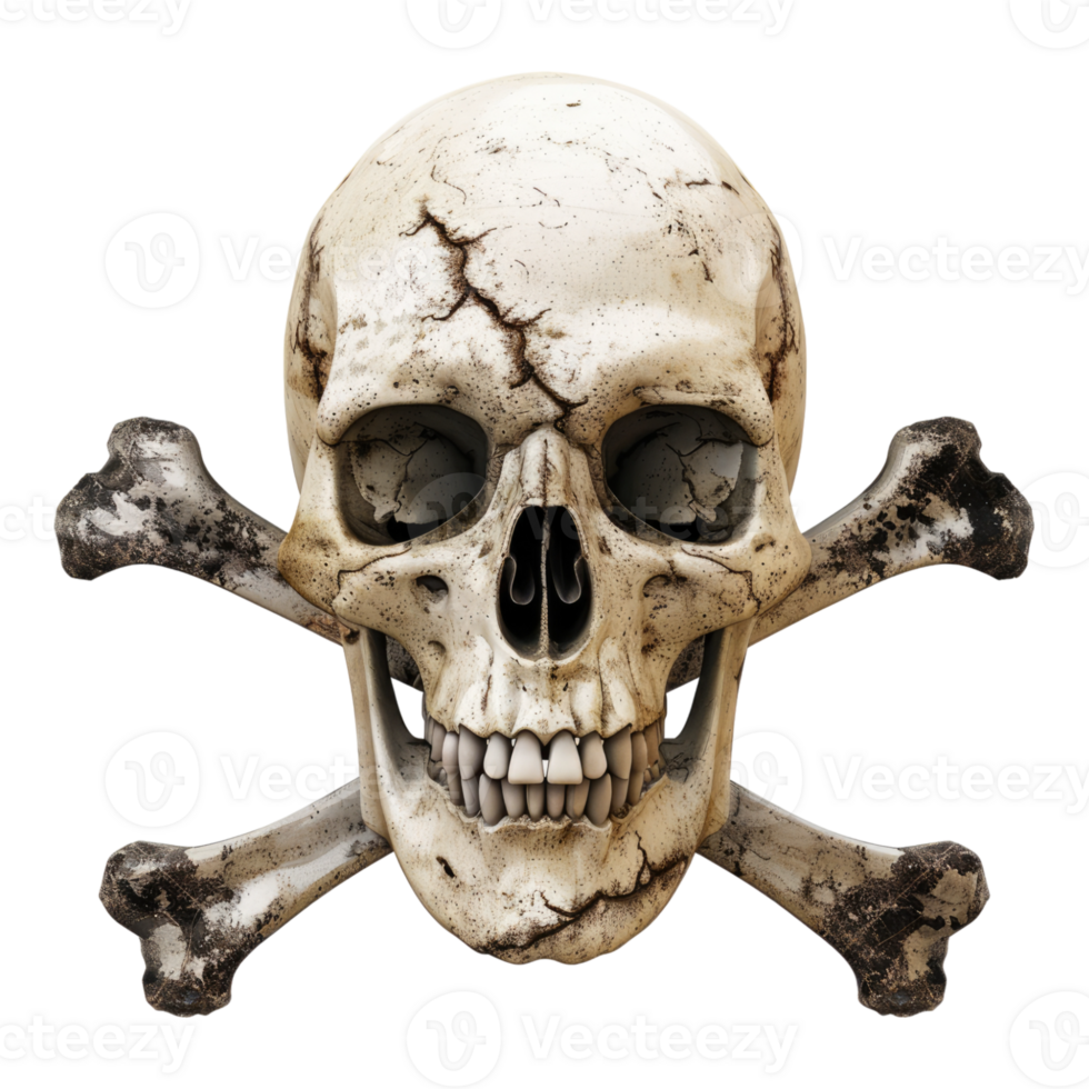 Skull and bones cross isolated on transparent background png