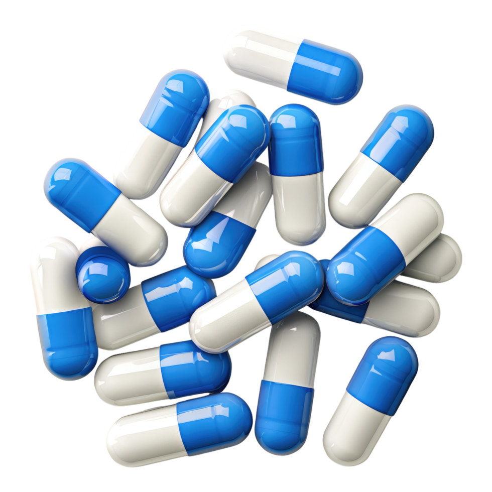 Blue and white pills isolated on transparent background png