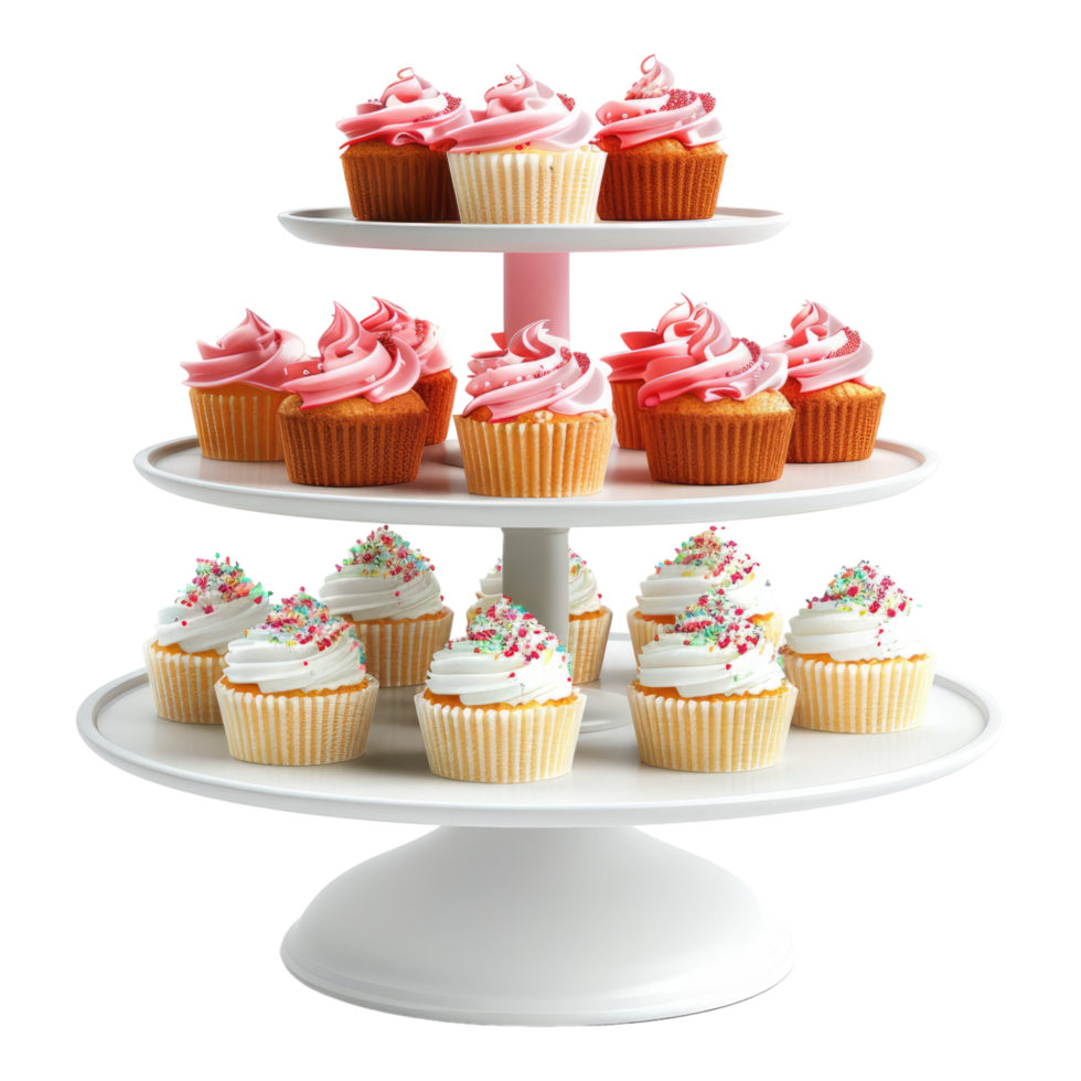 Cupcake stand with different tiers isolated on transparent background png
