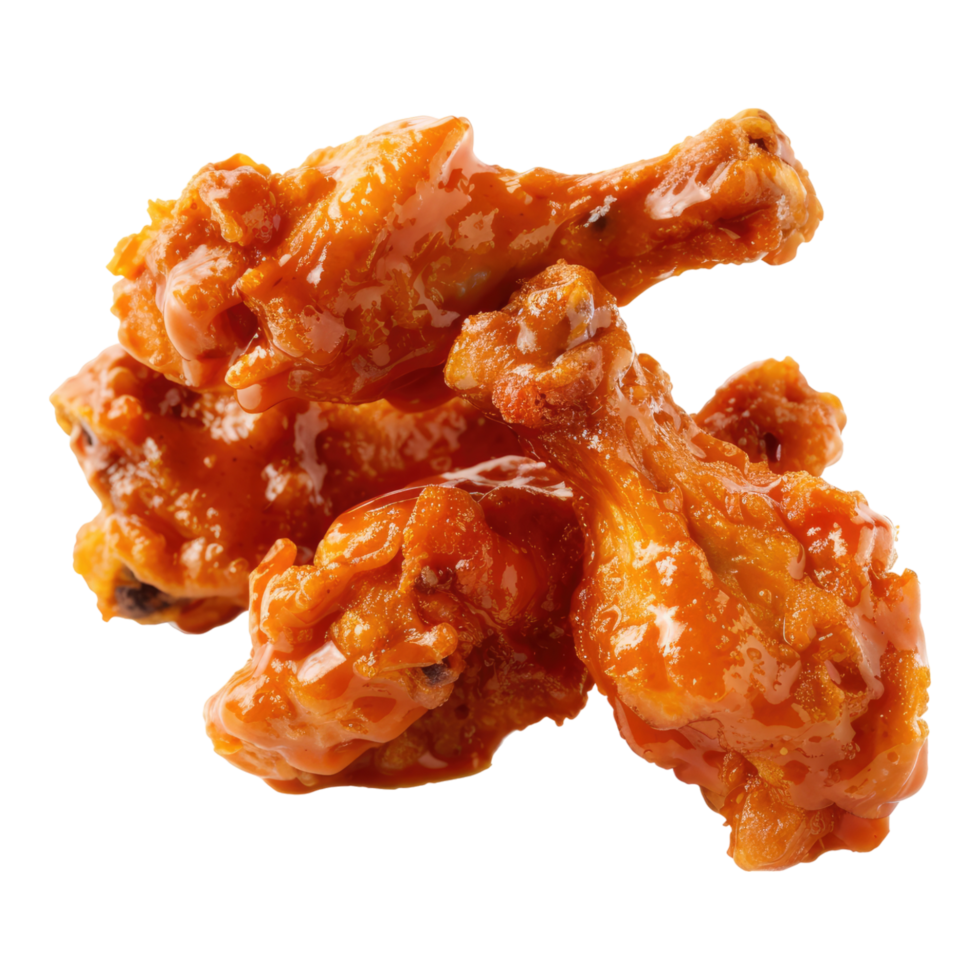 Crispy chicken wings topped with sauce isolated on transparent background png