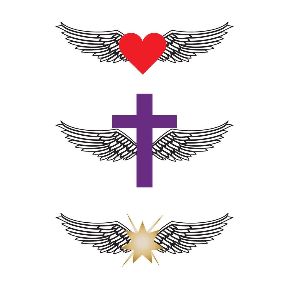 three religion wings icons vector