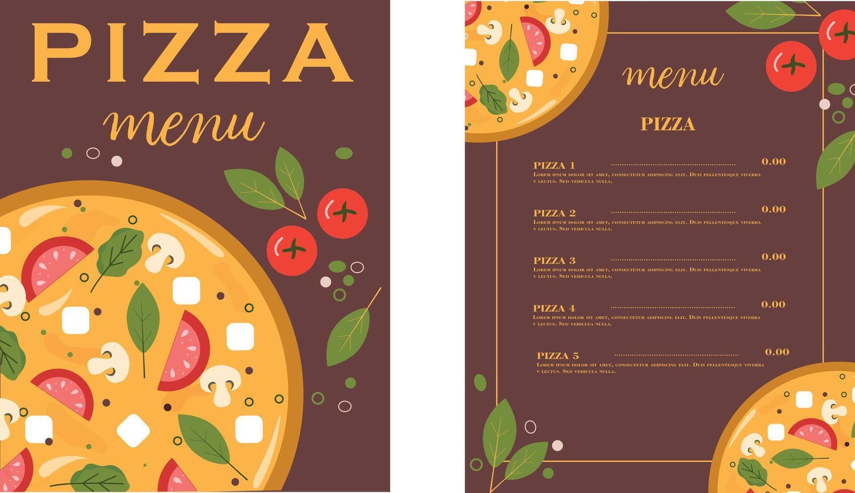 Menu template for restaurant, pizzeria and cafe. Pizza menu poster. Traditional Italian food. vector