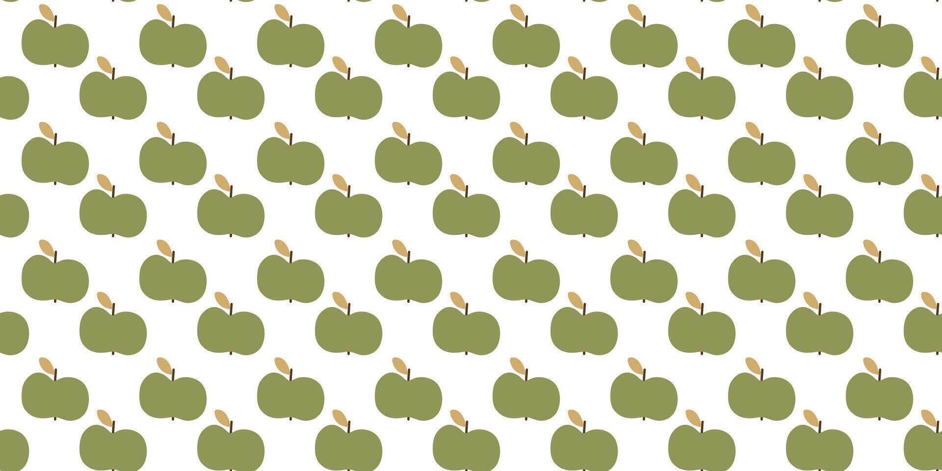 Seamless green apple fruit pattern in flat style. Cartoon Sweet food background. Loop template for Packaging, Wallpaper, Decoration, Wrapping Paper. Nutrition and Health Eating concept. vector
