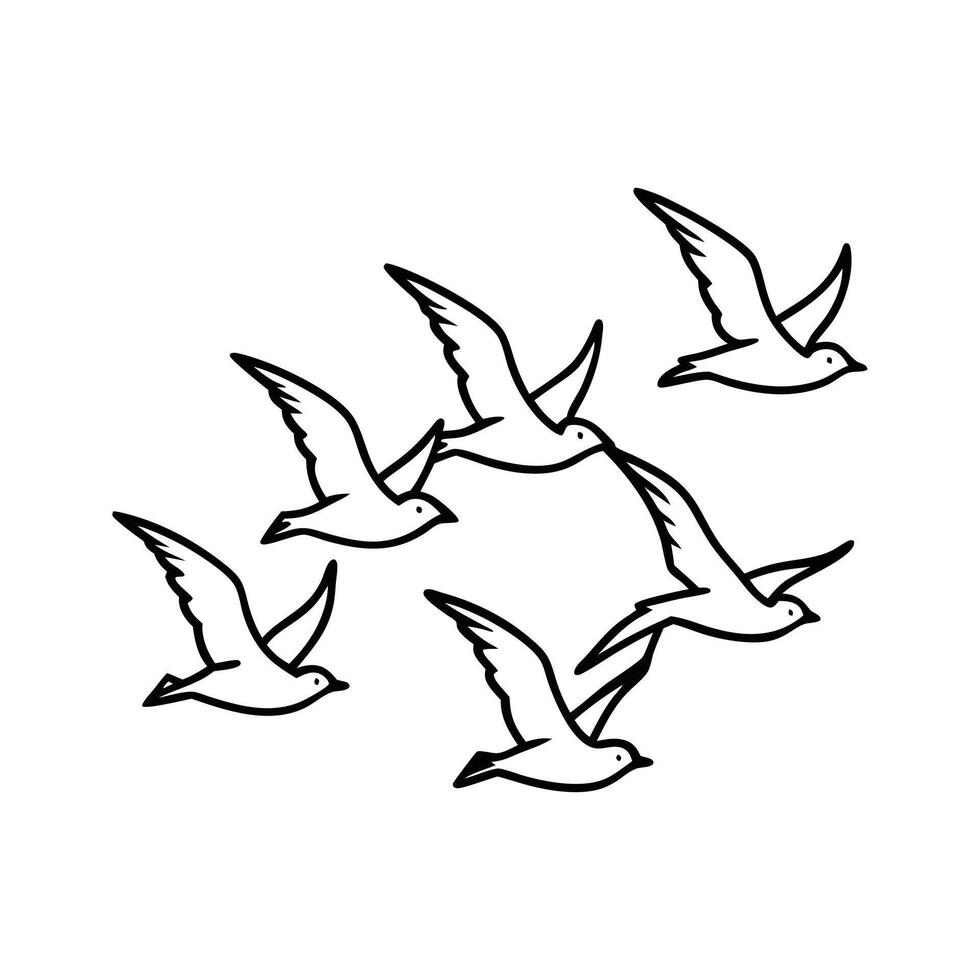 a drawing of a flock of birds flying in the sky vector