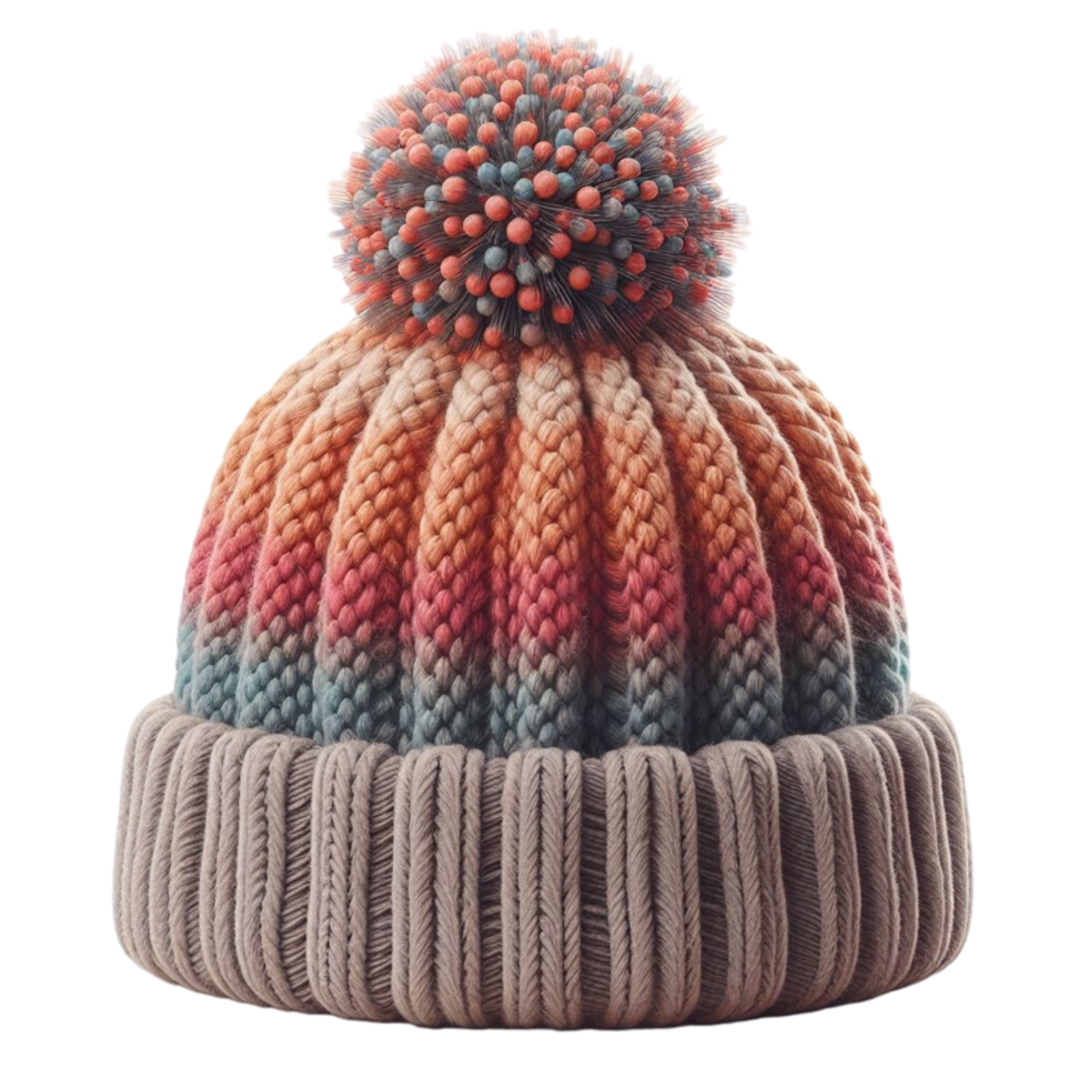 Generated Ai Cozy winter fashion wool cap, warm clothing, elegant knit hat isolated on transparent background png