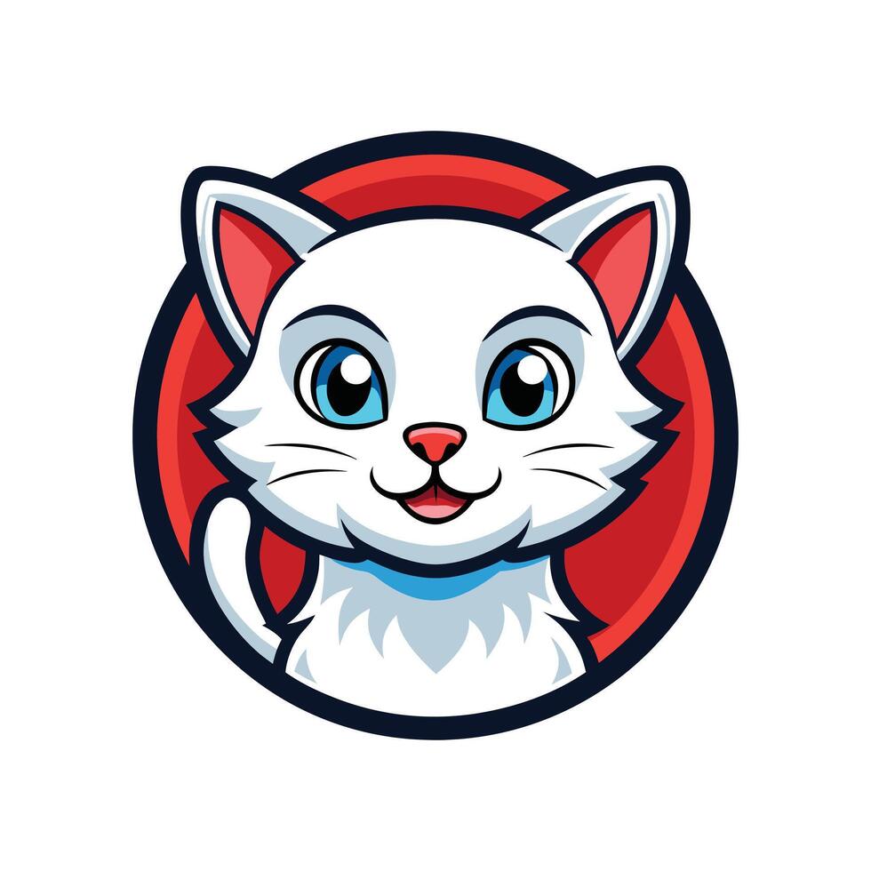 a cartoon cat head in a red circle vector
