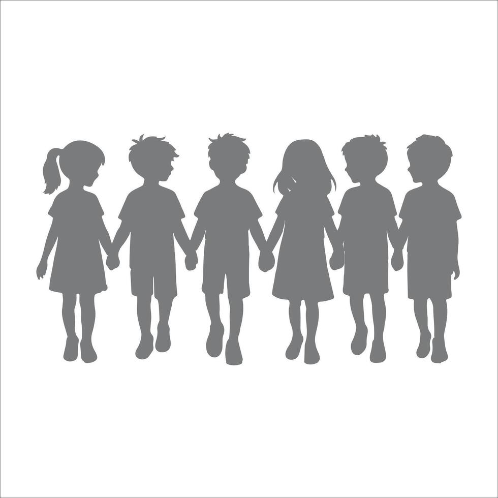 silhouette of children holding hands vector