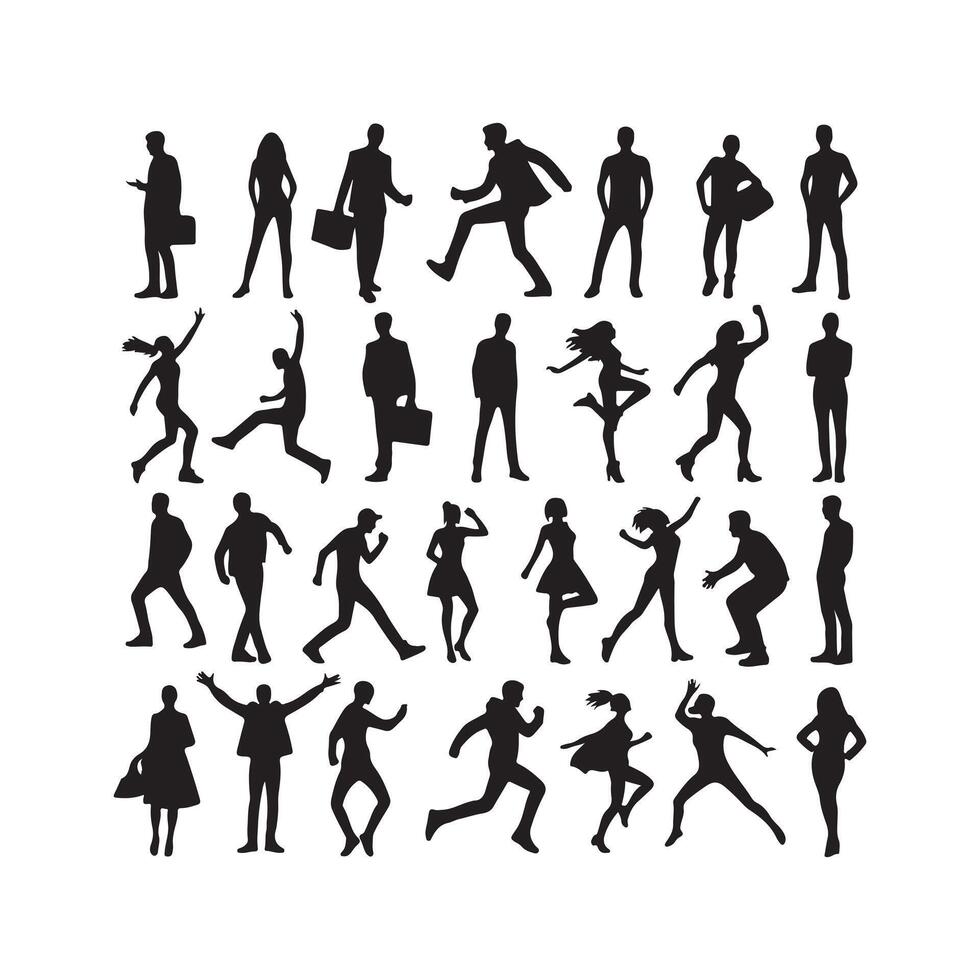 silhouettes of people in various poses vector