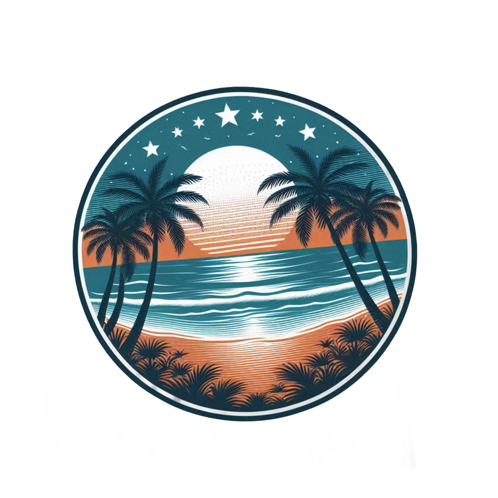 a tropical beach scene with palm trees and waves png