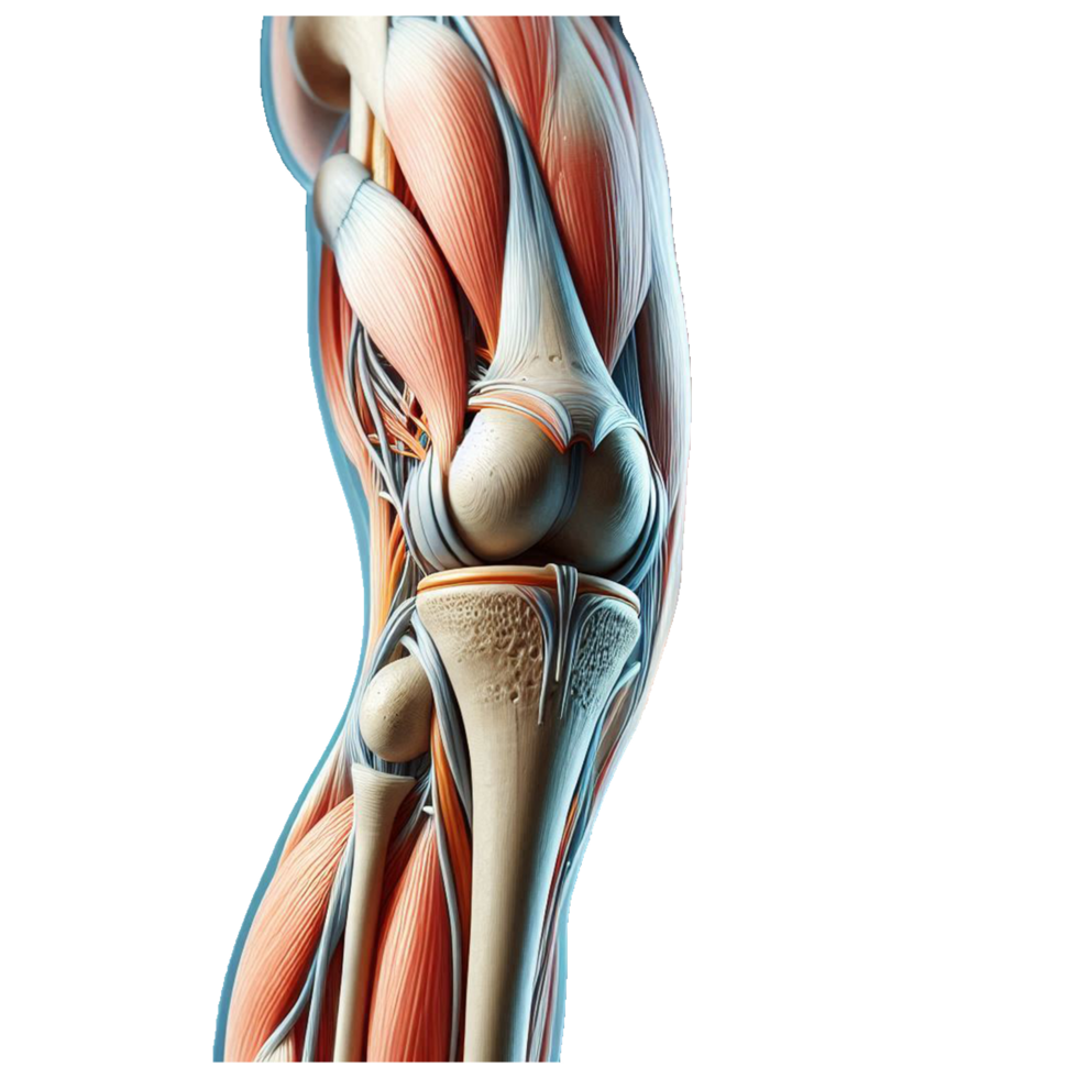 the human knee, showing the muscles and ligaments png