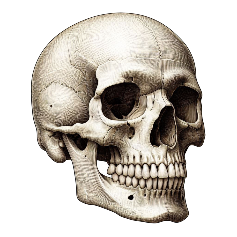 a skull with gears and bones on it png