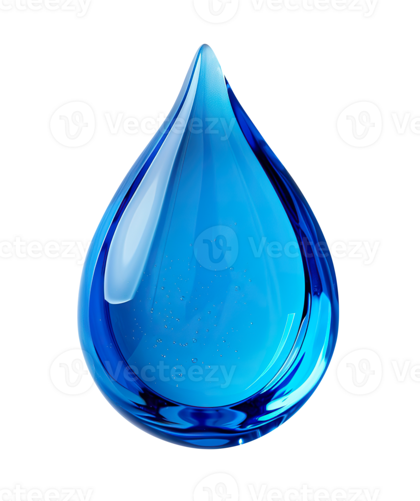Stunning, high-resolution blue water droplet, perfect for designs related to hydration, purity, and environment. Water drop on transparent background. Cut out design element. png