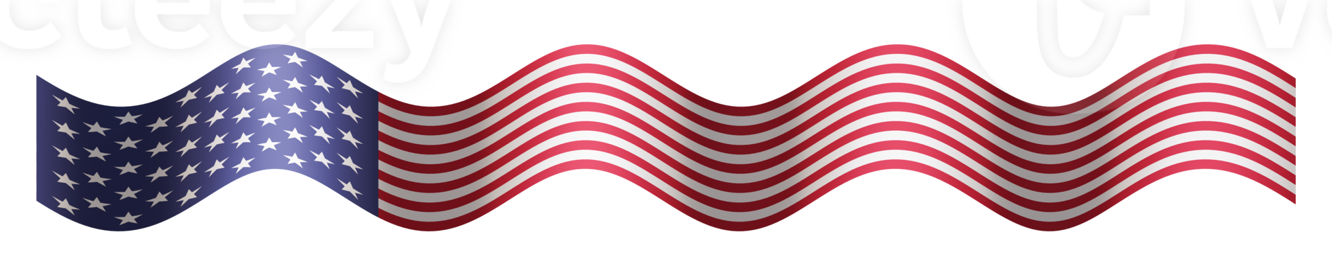 Dynamic, flowing American flag in a wavy form that makes it ideal as a header, footer or divider for patriotic-themed designs, advertisements, or web pages. USA flag on transparent background. 3D. png