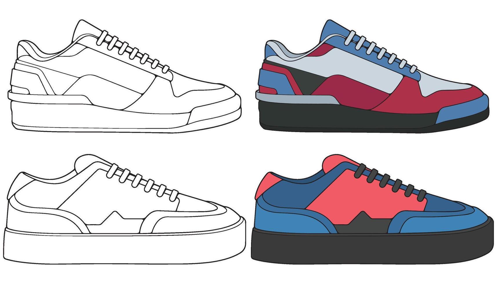 Bundling set sneakers shoes for training, sneakers shoe illustration. Sneakers color full. vector