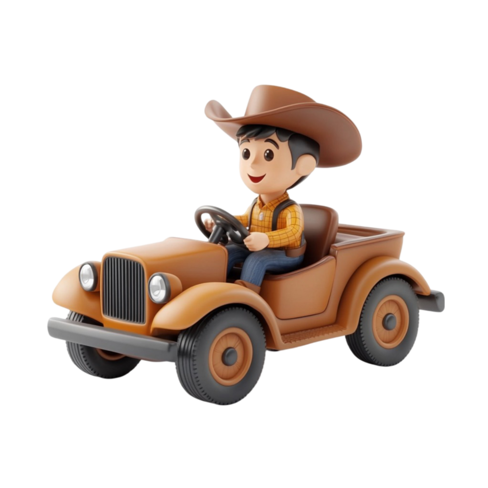 Cartoon Cowboy Driving a Car AI-Generative png