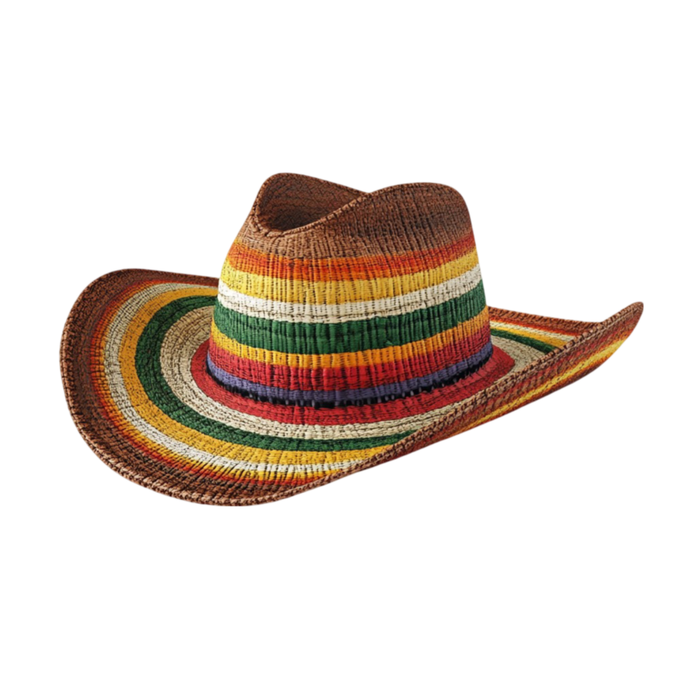 Straw Hat with Colorful Stripe Pattern AI-Generative png