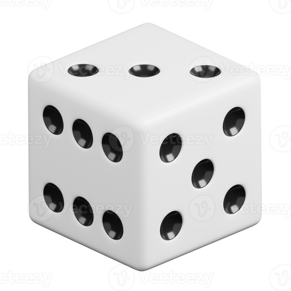 Dice cube isolated on black background. Casino and gambling icon. 3D illustration png